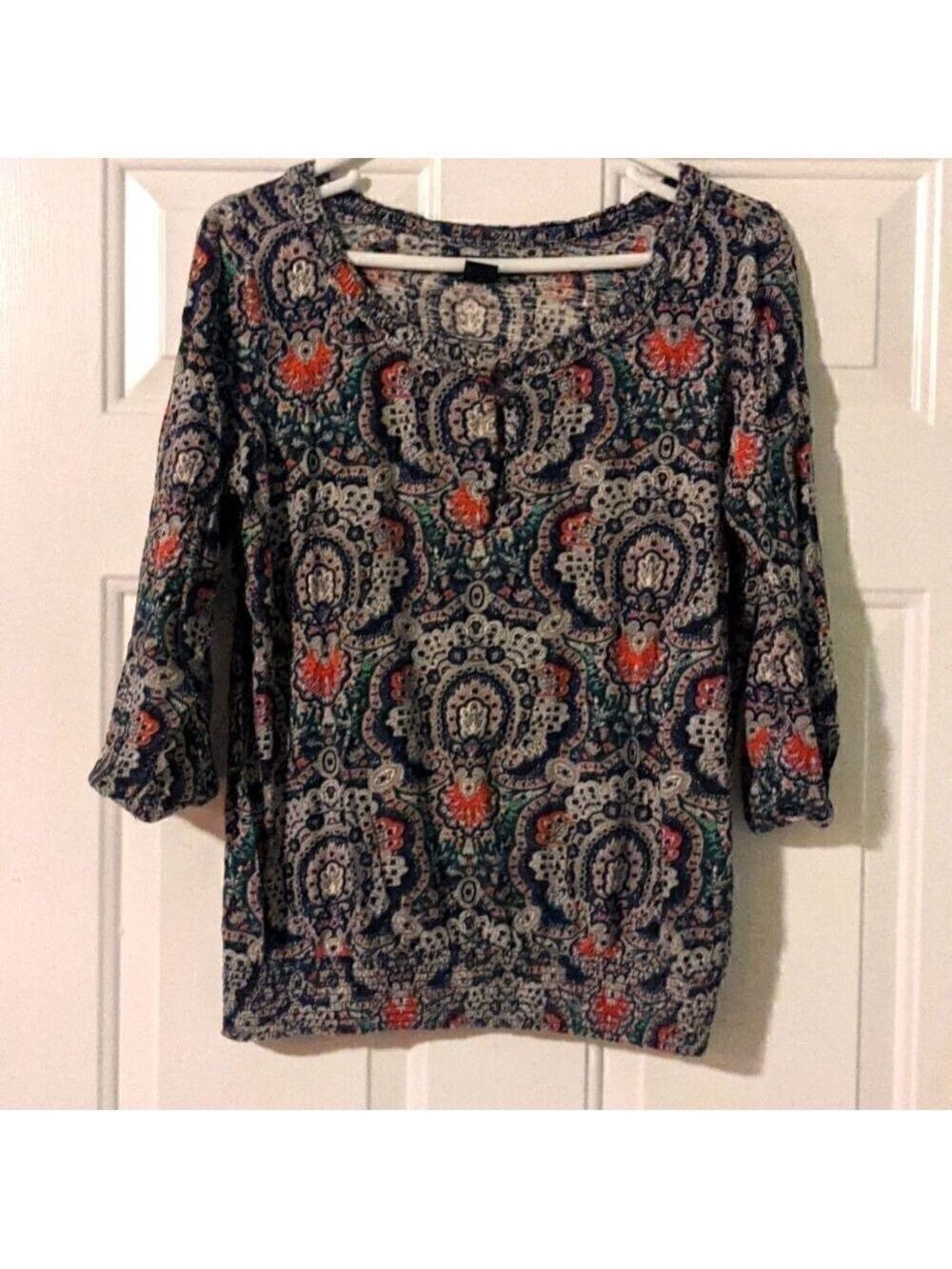 Lucky Brand Paisley Shirt Medium 3/4 Sleeve